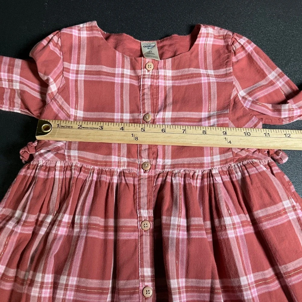 OshKosh B'gosh Red Plaid Button Front Dress Toddler Girls Size 4T Set of 2‎